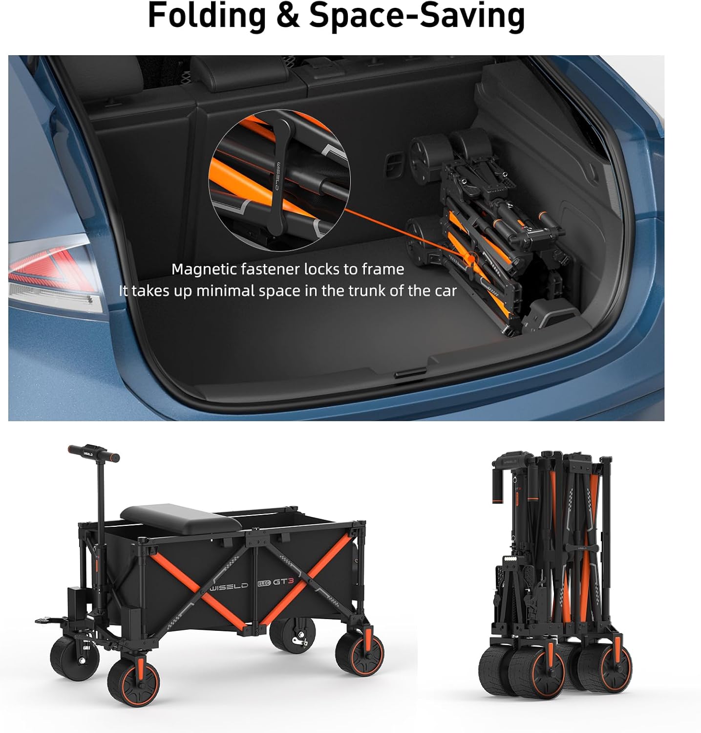 WISELD GT3 Electric Wagon Cart with Seats*2 Battery*2, Dymanic Load 551LBS/Static 771LBS, All Terrain Wagon, 2 Modes, Reverse Function, Precision Steering, for Shopping, Sports, Garden, Camping
