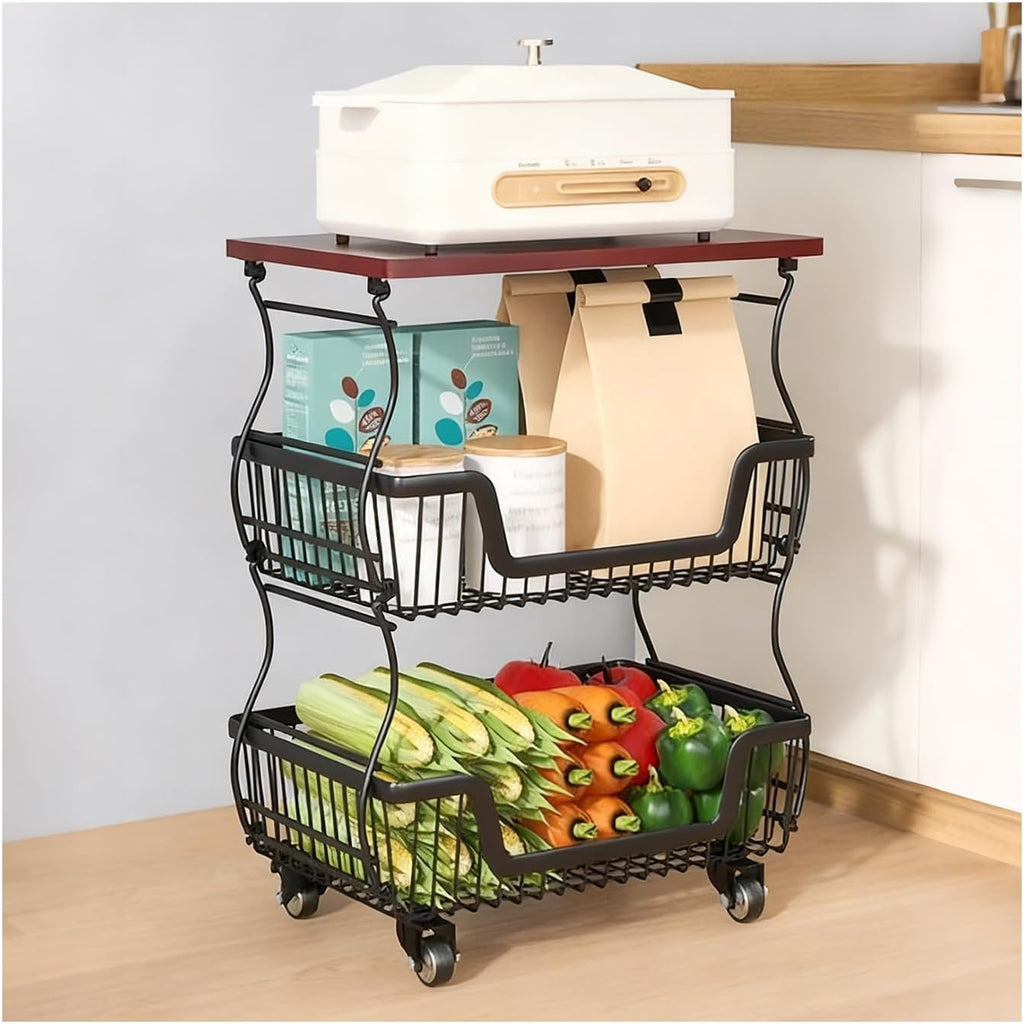 Kitchen Racks，Bakers Rack，Kitchen Stands with Storage，Wheeled Fruit and Vegetable Storage Baskets, Food and Snack Organizers, and Storage Carts.(Black,41 * 27 * 56CM)