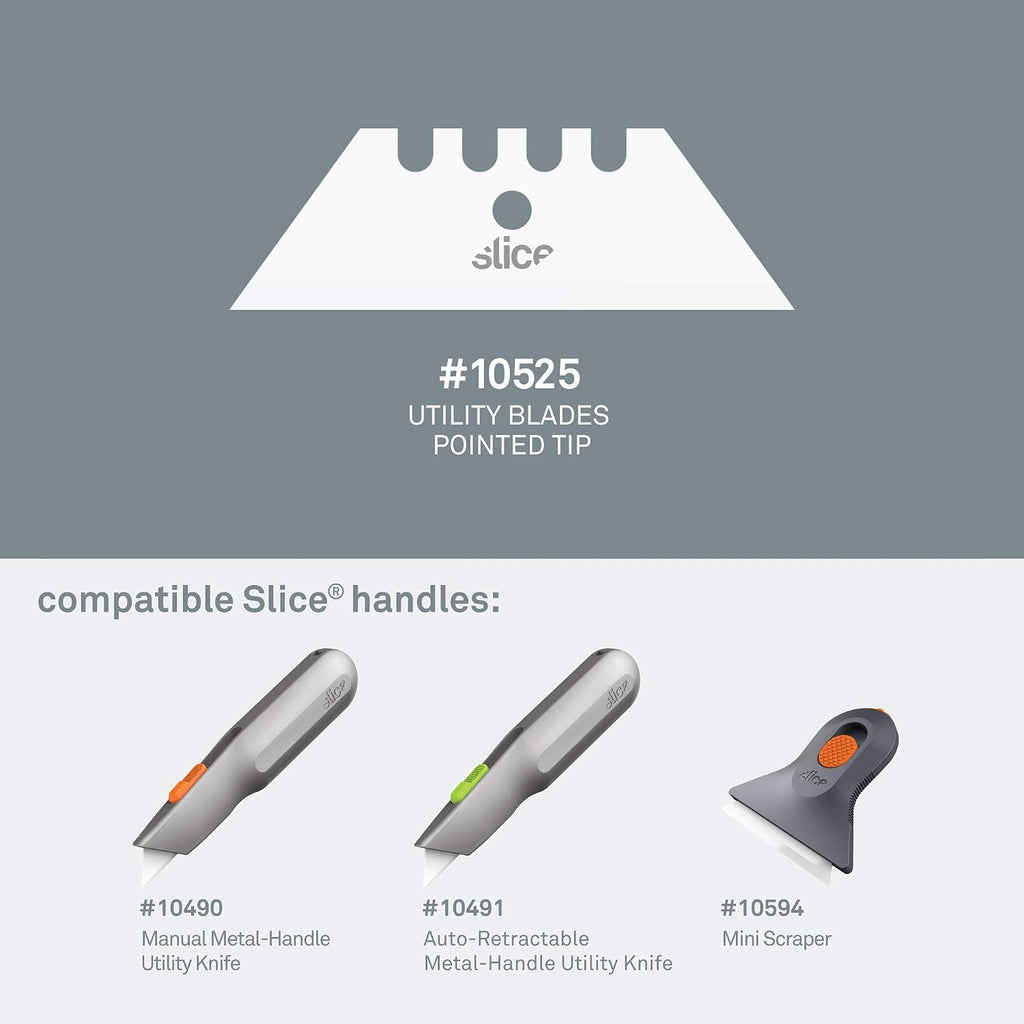 Slice 10525-CS Ceramic Utility Blades (Pointed Tip), True Safety Blades, Finger Friendly, Safe to Touch, 11x Longer Lasting Than Metal, Double-Sided Blades Extend Blade Life, Never Rusts (12 Blades)