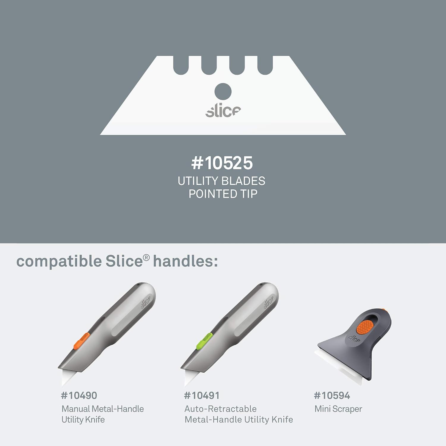 Slice 10525-CS Ceramic Utility Blades (Pointed Tip), True Safety Blades, Finger Friendly, Safe to Touch, 11x Longer Lasting Than Metal, Double-Sided Blades Extend Blade Life, Never Rusts (12 Blades)