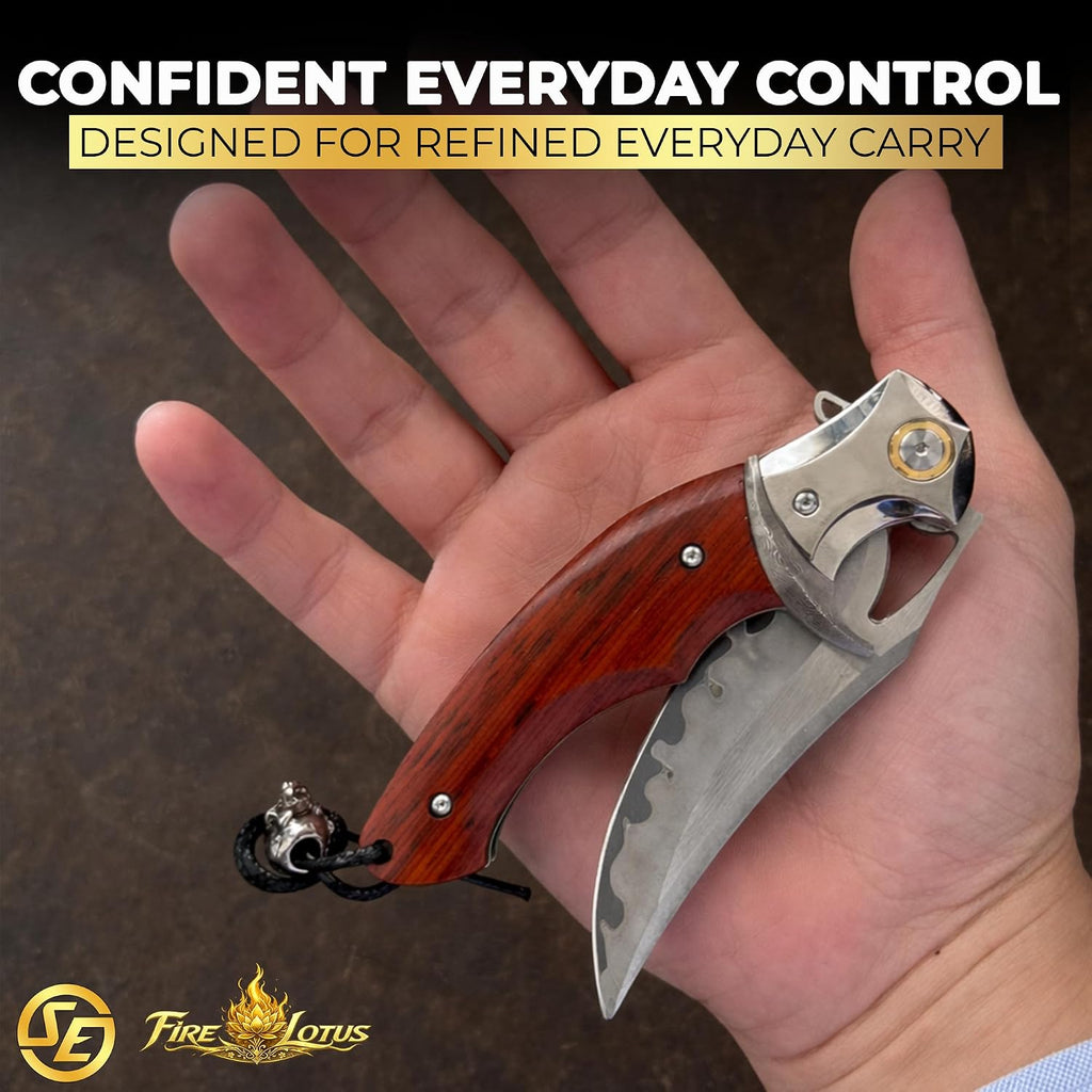 SliceElite Fire Lotus Precision Premium Folding Knife Japanese Sanmai Steel Blade Cocobolo Wood Handle Smooth Action EDC Pocket Knife Fathers Day Gift For Men Luxury Collector Heirloom Craftsmanship