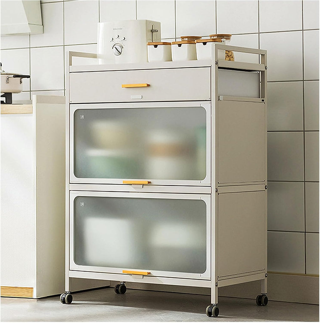 5-Tier Bakers Racks for Kitchens, Kitchen Storage Rack with Flip Door Microwave Stand with Brakeable Casters and Drawer for Home, Office, Hutch for Kitchen Storage,White,70×102cm/27.5×40in