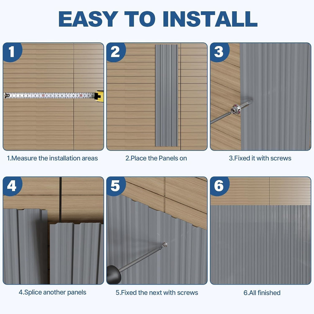 10 Pack Corrugated Metal Roofing Panels, 6.1 ft Galvanized Steel Roof Sheets, 17.7 x 73.2 in, Approx. 90 sq.ft Total Panel Area, with Screws, for Sheds, Chicken Coops and Gazebos, Grey
