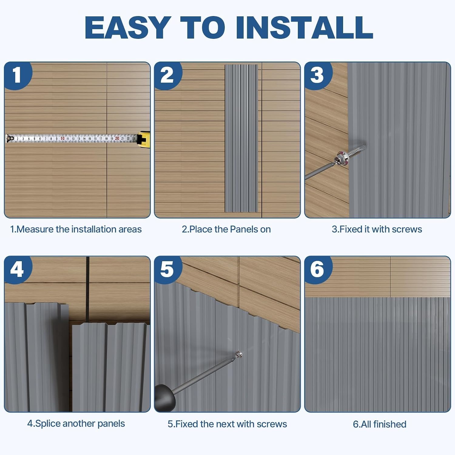 10 Pack Corrugated Metal Roofing Panels, 6.1 ft Galvanized Steel Roof Sheets, 17.7 x 73.2 in, Approx. 90 sq.ft Total Panel Area, with Screws, for Sheds, Chicken Coops and Gazebos, Grey