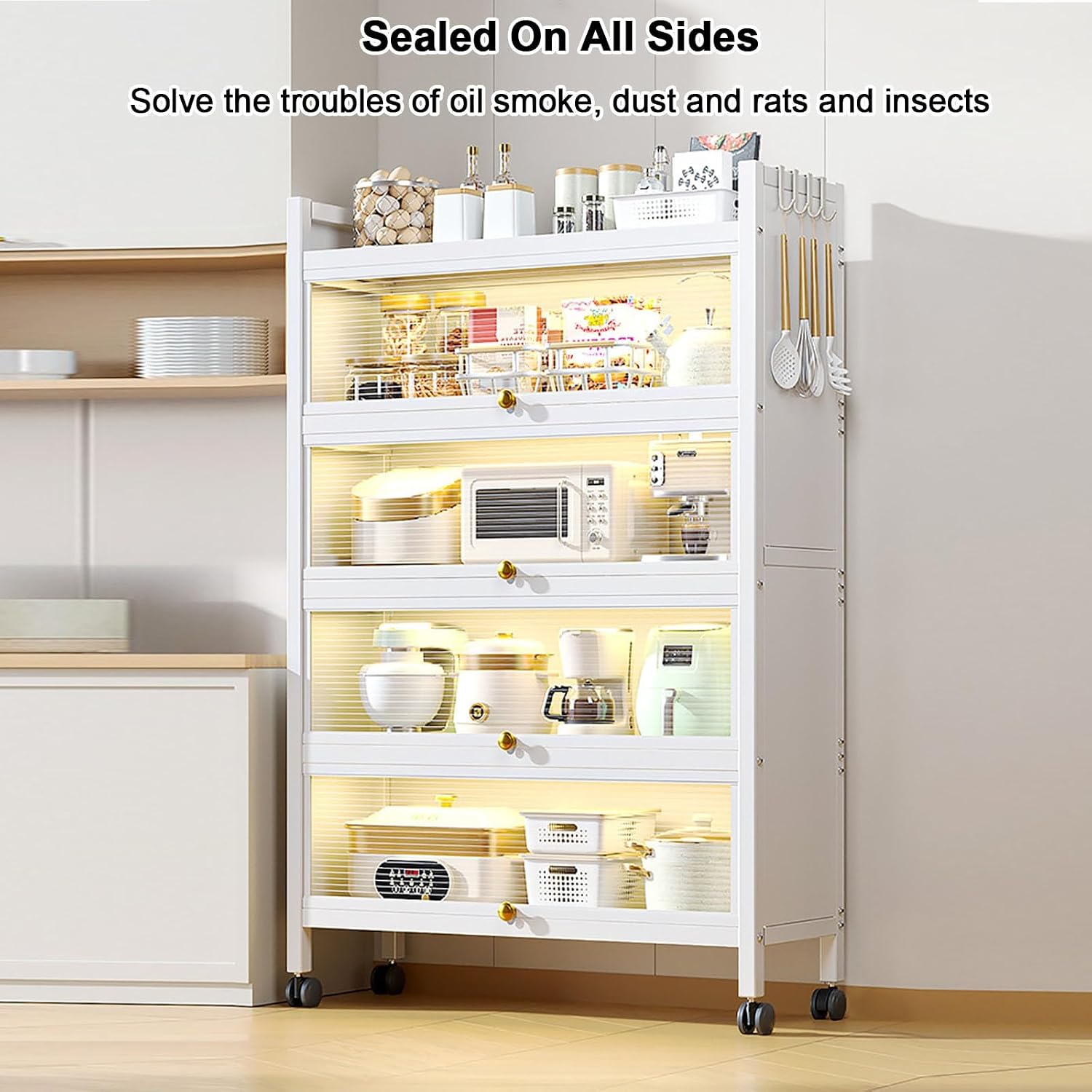 3-Tier Kitchen Pantry Storage Cabinet, Coffee Bar with Drawer, Kitchen Baker's Rack Flip Door, Space-Saving Kitchen Storage Solution - 100Cm/39.4In