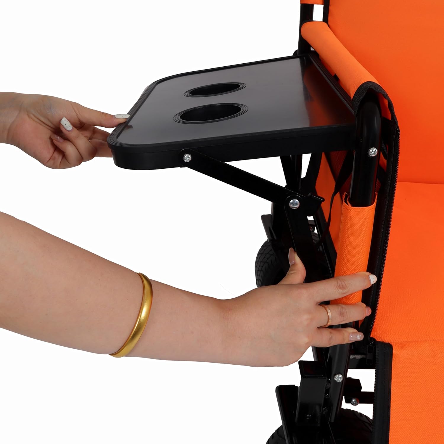 CIATRE 3-in-1 Convertible Folding Wagon Cart with Bench Seat & 180L Storage - 500lbs Heavy-Duty All-Terrain Wagon for Camping, Beach, Sports & Garden Use (Orange)