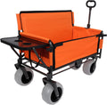 3-in-1 Foldable Wagon Cart with All-Terrain 9'x4' Beach Tires–Collapsible Wagon Design,Rear-Mounted Folding Tabletop&Convertible Bench Seat,Utility Wagon | Beach Cart with Drink Holders (Orange)