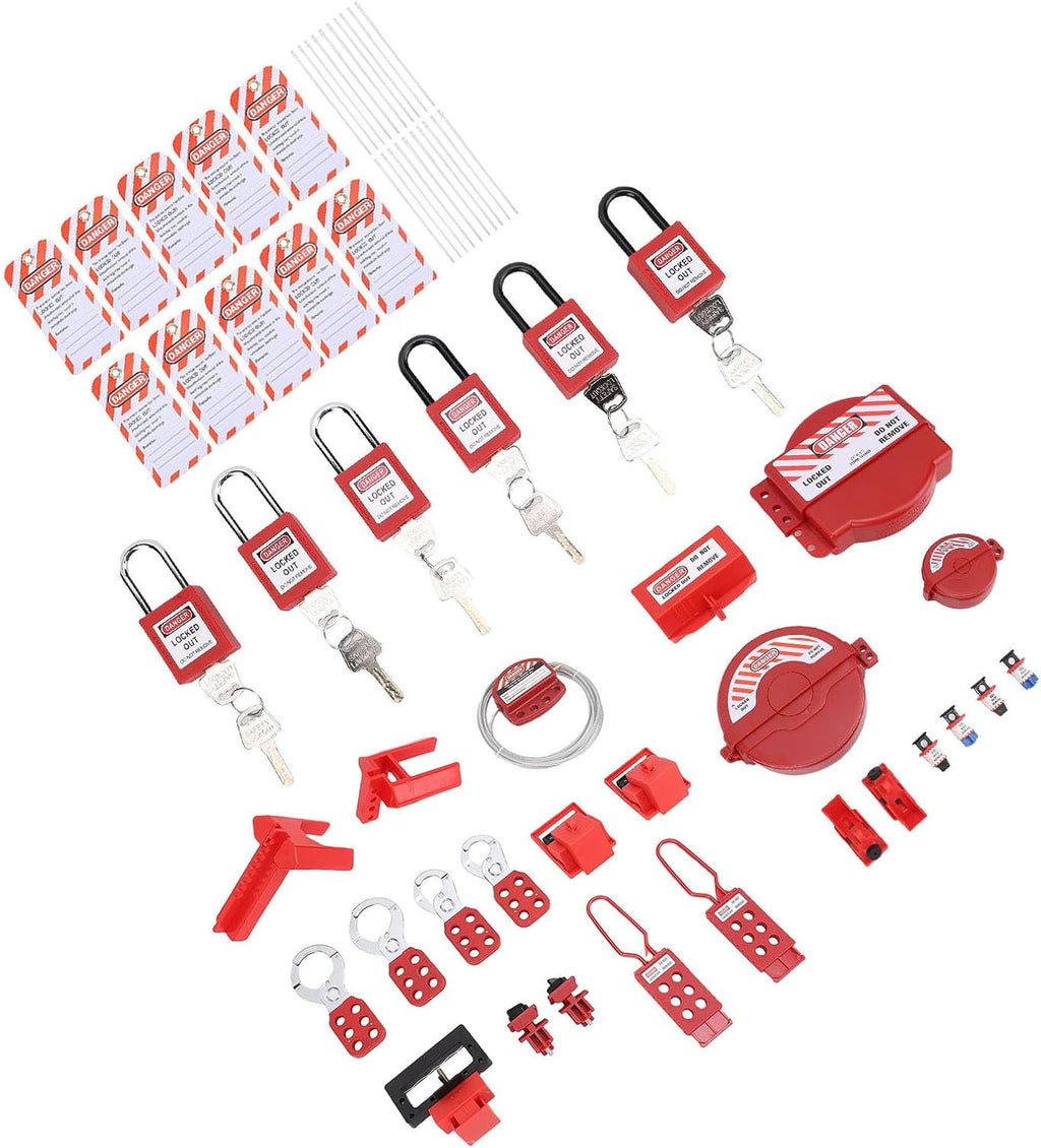 Yinhing Lockout Tagout Kit Electrical Loto, Clamp On Circuit Breaker Lockout Group Hasps Safety Padlocks Set with Tool Box for Industry