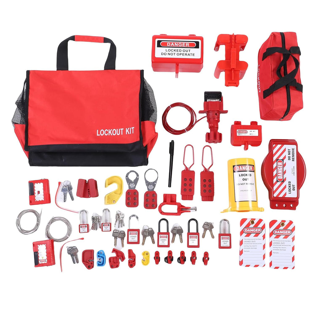 Generic Lockout Tagout Kits, Portable Electrical Safety Loto Kit Includes Circuit Breaker Lockout, Hasps, Tag, Pocket Bag, for Industrial Mechanical