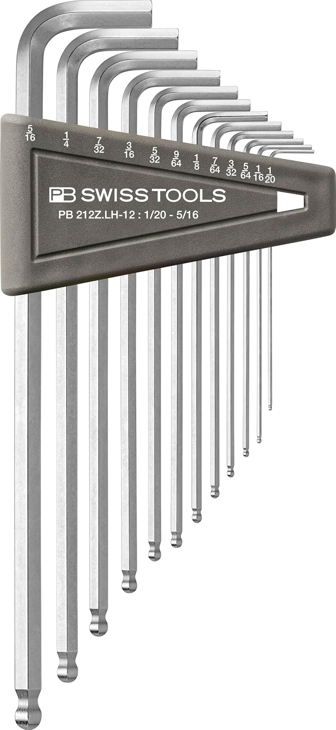 PB SWISS TOOLS Allen Key Set PB 212Z.LH-12 | 100% Swiss Made | 12-Piece Long Hex Key Set with Ballpoint, Inch Sized, for Screwdriving Work in Industry and Handcraft