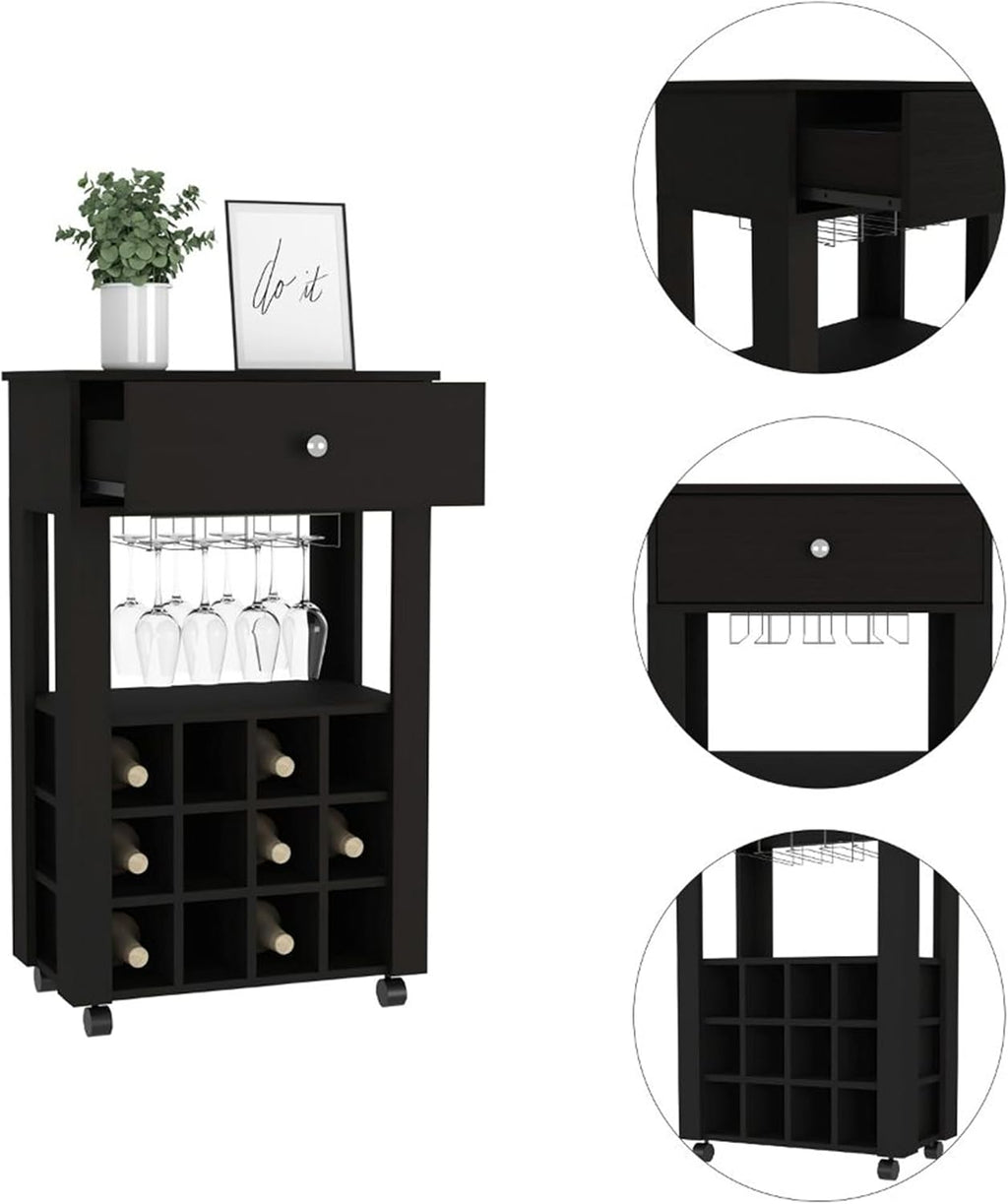 Modern Wine Cabinet,Wine Baker Rack with 1-Drawer&12-Bottle Wine Cabinet Bar Cabinet for Bar,Kitchen,Dining Room,Black