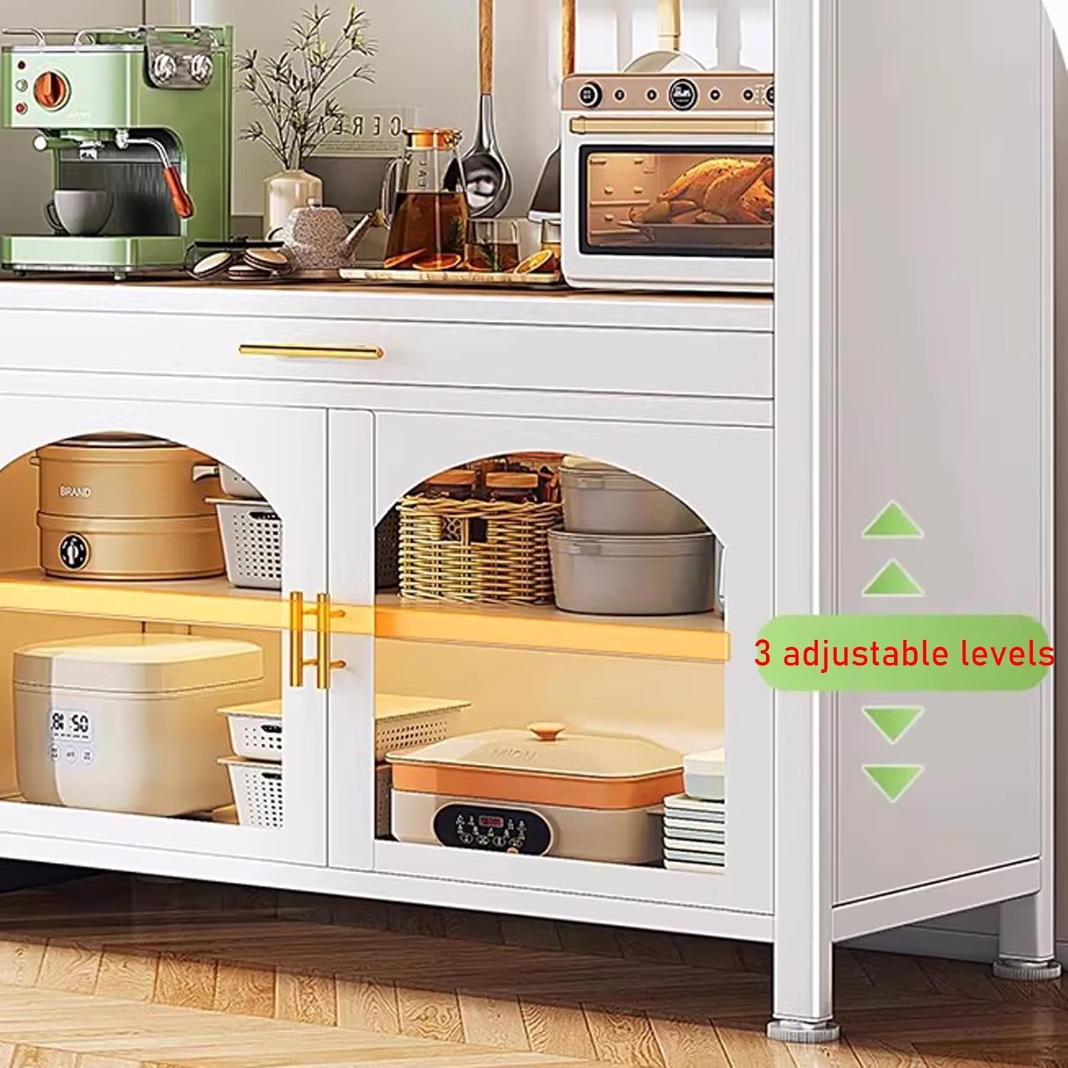 JKGHK Kitchen Pantry Cabinet Buffet with Drawer Storage, 72.8in Microwave Stand with 3 Adjustable Levels, Standing Bakers Racks with Glass Doors, for Dining Room(Black,80cm/31.4in)
