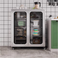 Modern Kitchen Bakers Rack with Glass Doors and Movable Sideboards for Microwave Stand and Storage Options