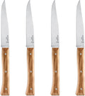 OPINEL Facette Steak Knife Set – Full Tang Table Knife Setting for 4, Comfortable Riveted Handle in Premium Woods and Vitter Eco, Made in France (Olive Wood)