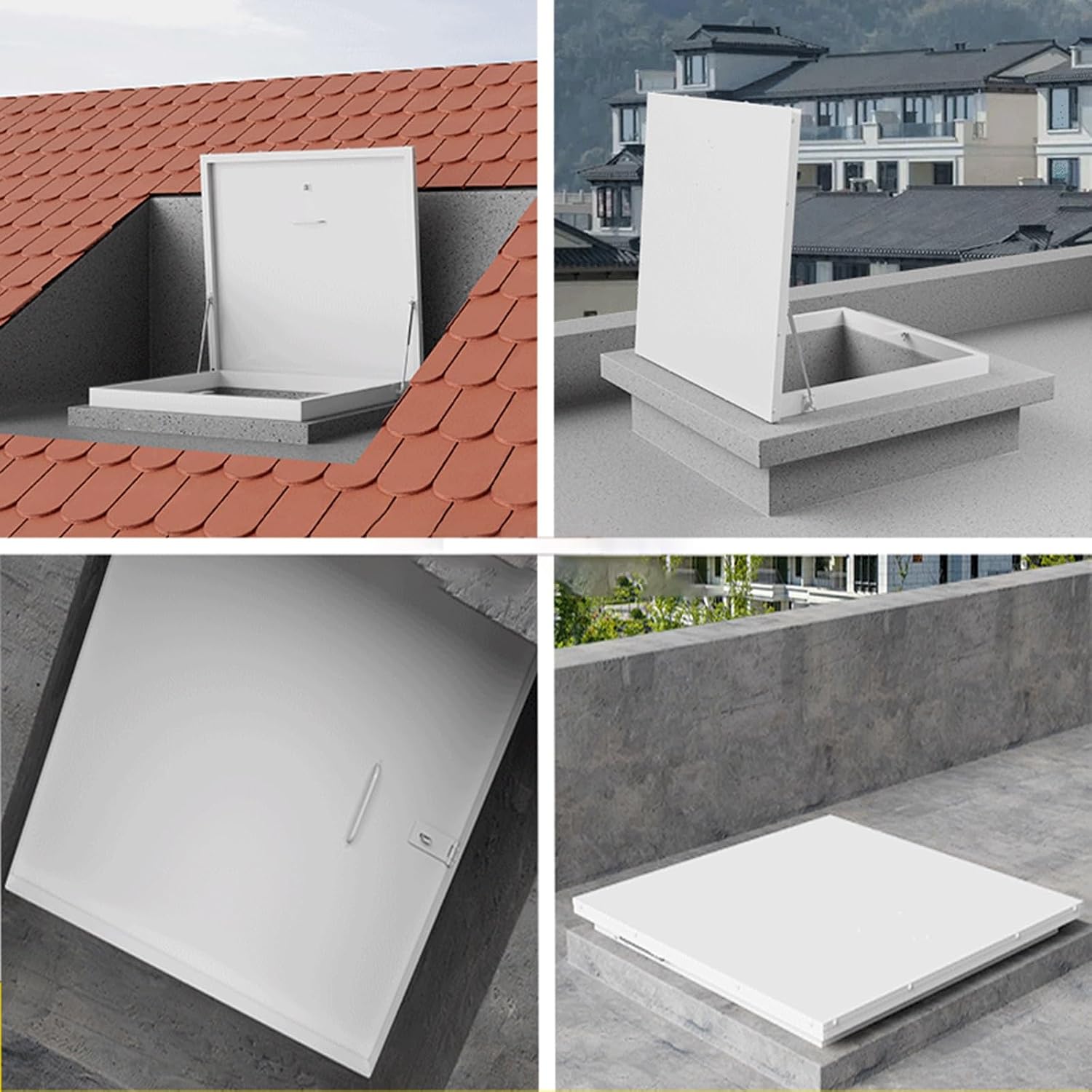 White Ceiling Hatch Lid with Hasp Latch & Gas Shock Strut, Large Building Roof Access Hatch Door, Heavy Duty Manhole/Cellars Exit Cover Plate for Repairs(Inner-L*W-21.7x29.5in/55x75cm)