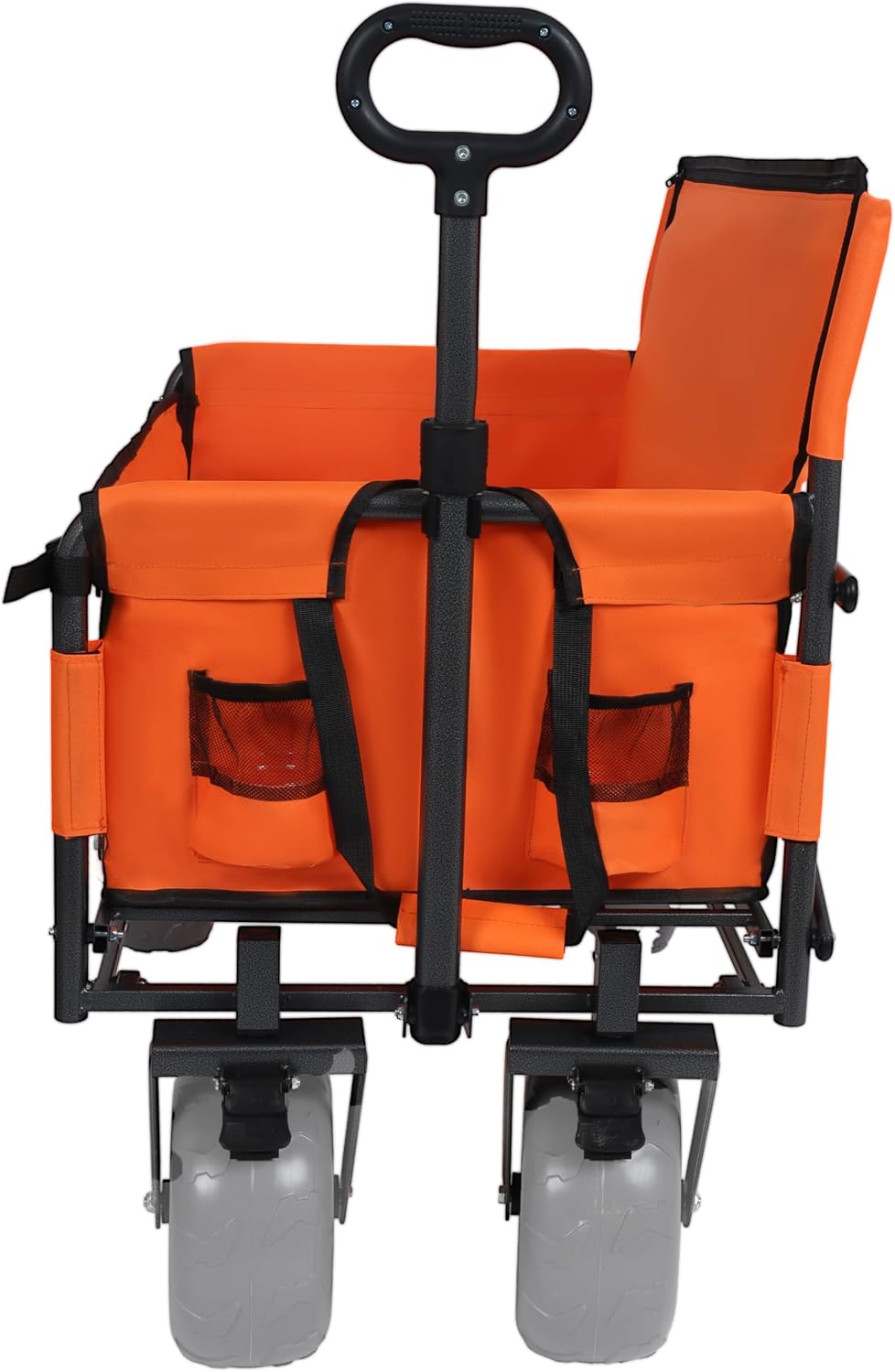 Orange Collapsible Wagon, Bench Seat & Rear-Mounted Folding Tabletop, Cup Holder, 9'x4' Beach Tires & Steel Frame, Folding Camping Cart for Yard, Lawn, Camping, 48.43x24.8x43.7 in