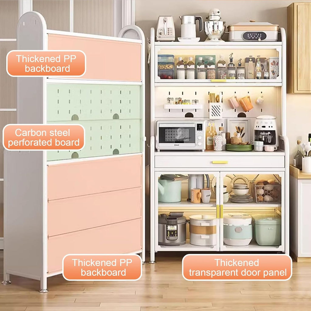 5-Tier Kitchen Baker's Rack, Kitchen Pantry Cupboard Free Standing, Coffee Bar Station with Drawer, Stable Load-Bearing(Black,60cm)