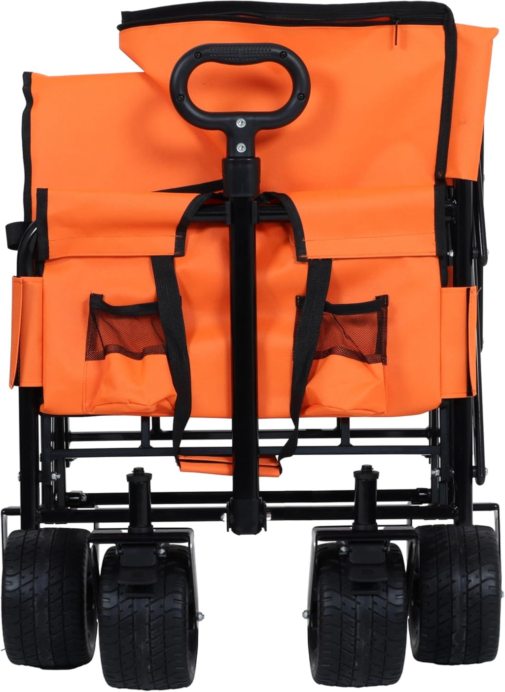 Heavy-Duty Folding Wagon Cart 3-in-1 Convertible All-Terrain Wagon with Bench Seat & Storage - 180L/500lbs Capacity Utility Wagon All-Terrain Wheels for Camping,Beach,Sports,Garden (Orange)