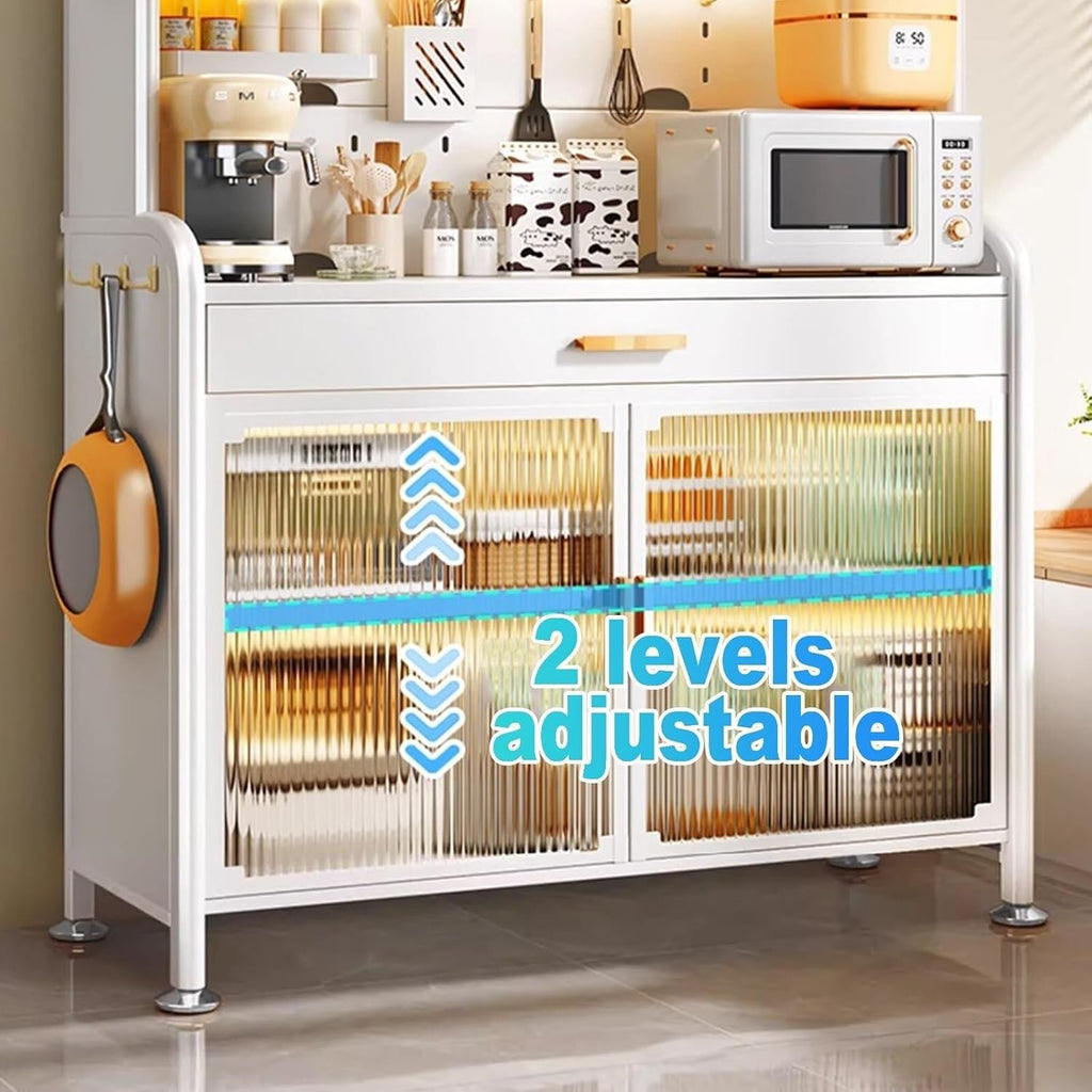 5-Tier Kitchen Bakers Rack with Adjustable Shelves, Microwave Stand & Drawers - Sturdy Metal Frame, Black Finish, 80cm (Type 6, 70cm) for Organized Storage & Cooking Space