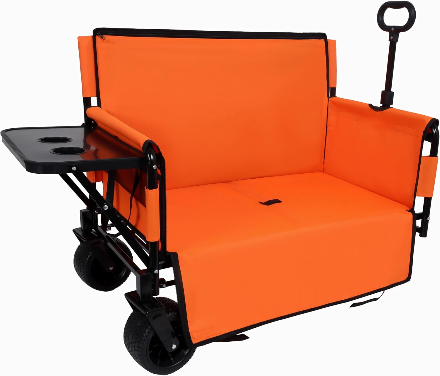 3-in-1 Folding Wagon Cart with Seat: Heavy-Duty 500lbs Capacity All-Terrain Wheels & Rear Tabletop - Multi-Functional Utility Cart for Family Picnics Outdoor Activities & Grocery Shopping