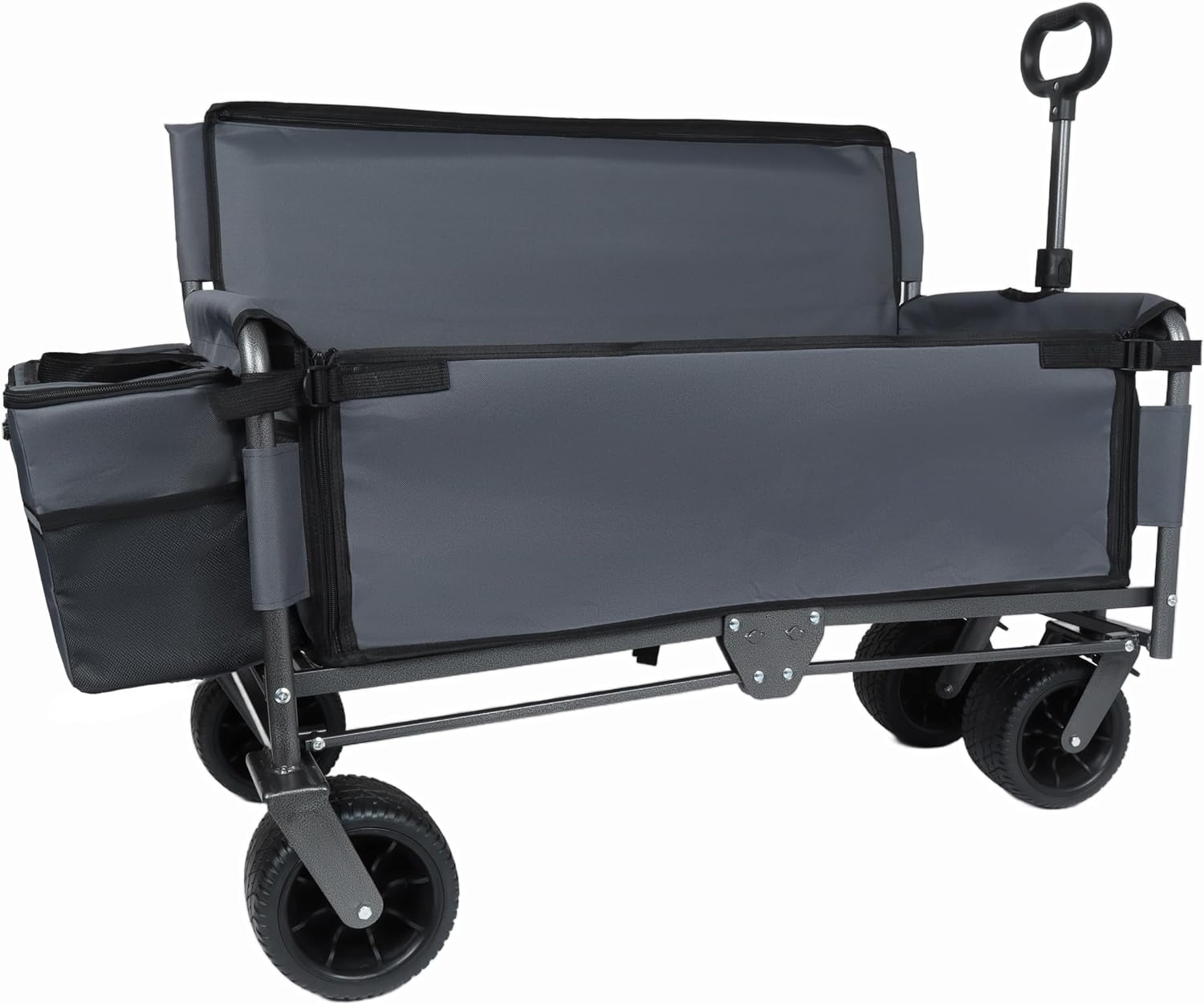 3-in-1 Heavy-Duty Folding Wagon Cart with 500lbs Capacity, All-Terrain Wheels, Bench Seat & Ice Pack – Perfect for Camping, Beach, Sports, and Outdoor Events (Gray)