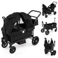 HONEY JOY Wagon Stroller for 2 Kids, 2 Seater Toddler Quad Stroller Wagon, Adjustable Push/Pull Handle Bar, Drop-Down Footwell & Upholstered Seats, Collapsible Kids Wagon with Canopy(Black)