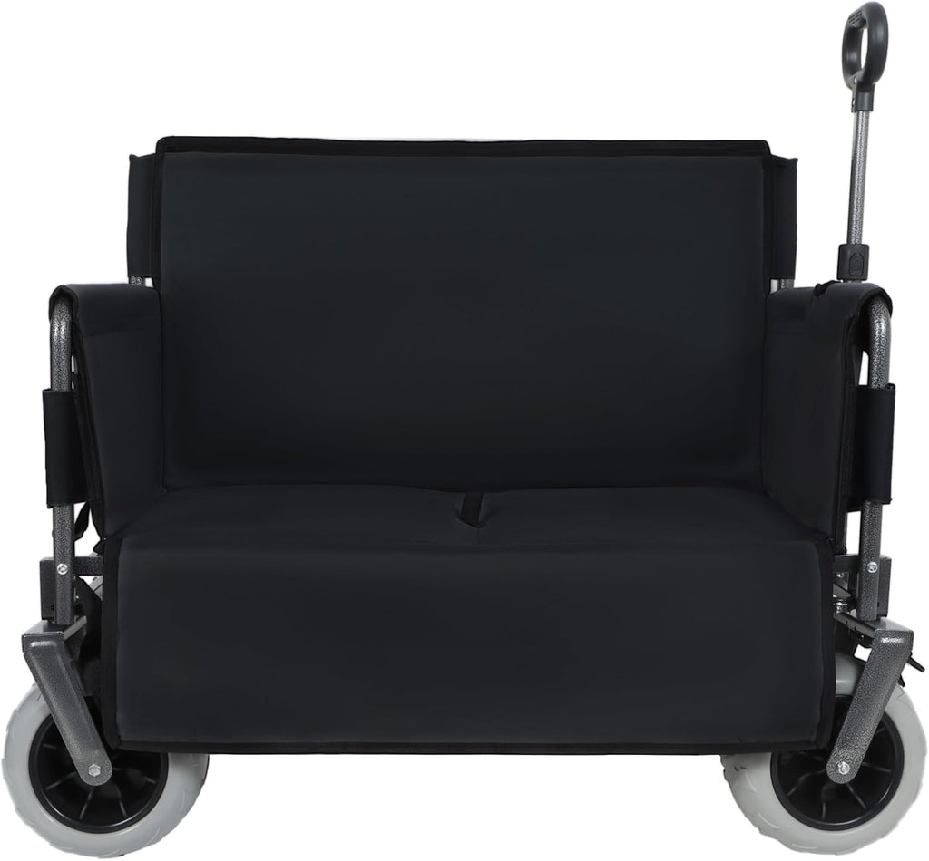 Black Collapsible Wagon, Bench Seat & Storage, All-Terrain Wheels & Steel Frame, Folding Camping Cart for Beach, Sports, Fish, 40.94x20.47x44.29 in