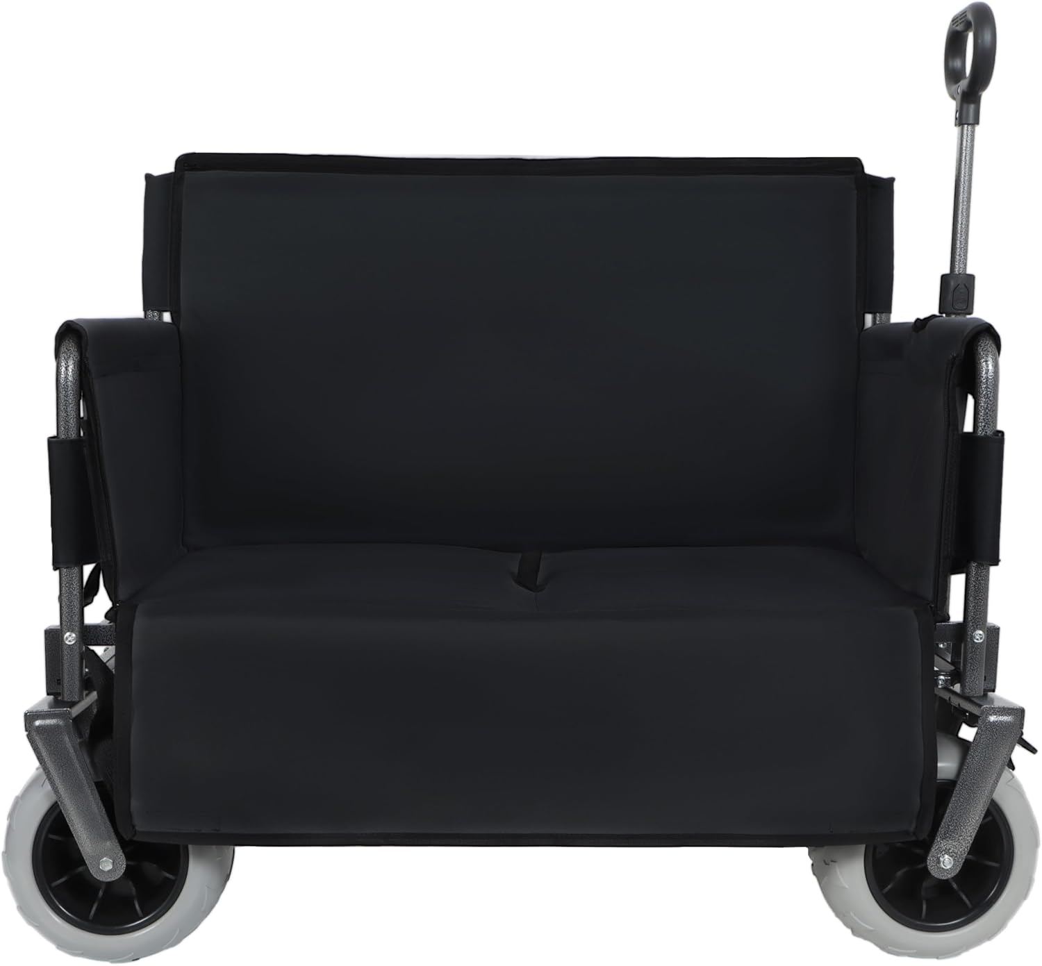 Black Collapsible Wagon, Bench Seat & Storage, All-Terrain Wheels & Steel Frame, Folding Camping Cart for Beach, Sports, Fish, 40.94x20.47x44.29 in