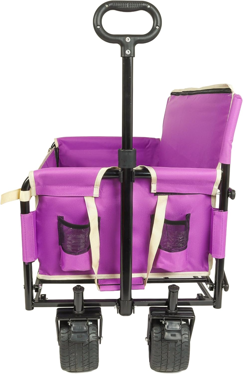 3-in-1 Heavy-Duty Folding Wagon Cart with Bench Seat & Storage - 500lbs Capacity, All-Terrain 360° Wheels, Ice Pack Included - Perfect for Camping, Beach, Sports, Garden & Outdoor Events (Purple)