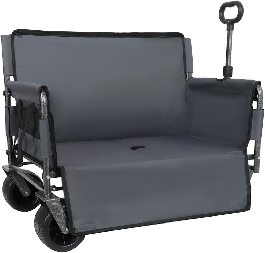 3 in 1 Collapsible Wagon Converts to Bench,Heavy-Duty Foldable Wagon Cart 500lbs Capacity Utility Wagon 180L Capacity All-Terrain Wheels for Camping,Beach,Sports,Garden (Gray)