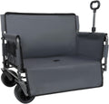 3-in-1 Heavy Duty Folding Wagon Cart with Bench Seat & Storage, 180L Foldable Convertible Utility Wagon Cart Up 500lbs to for Camping Beach Sports Groceries Garden with All Terrain Wheels, Gray