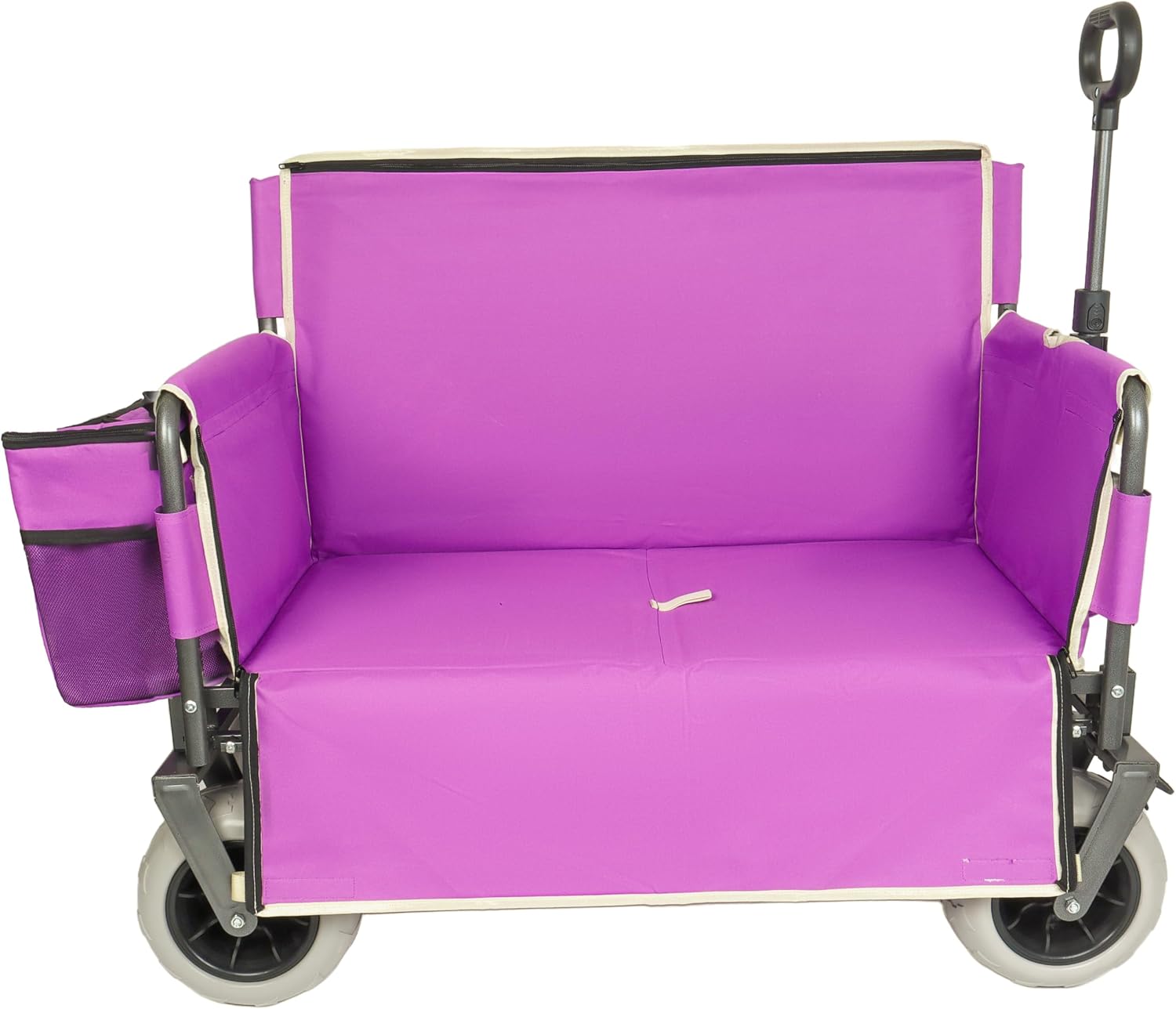 Purple Collapsible Wagon, Bench Seat & Storage, All-Terrain Wheels, Steel Frame, Folding Camping Cart for Beach, Sports, Fish, 40.94x20.47x44.29 in