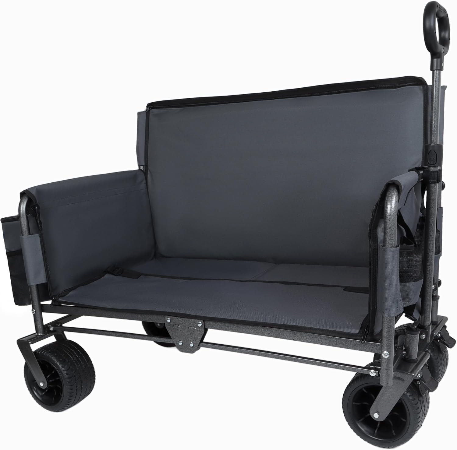 3-in-1 Heavy-Duty Folding Wagon Cart with All-Terrain Wheels, 500lbs Capacity, Bench Seat & Storage – Perfect for Camping, Beach, Sports, and Outdoor Events (Gray)
