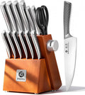 imarku 14-Piece Knife Set, Japanese Stainless Steel Knives Set for Kitchen, Full-Tang Gyutou Knife Sets with Block and Build-in Sharpener, Brown, Dishwasher Safe, House Warming Gifts for Men