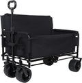 3-in-1 Convertible Folding Wagon Cart with Bench Seat and Storage, Heavy-Duty Utility Wagon, 180L Capacity All-Terrain Wheels for Camping, Beach, Sports, Garden, Black