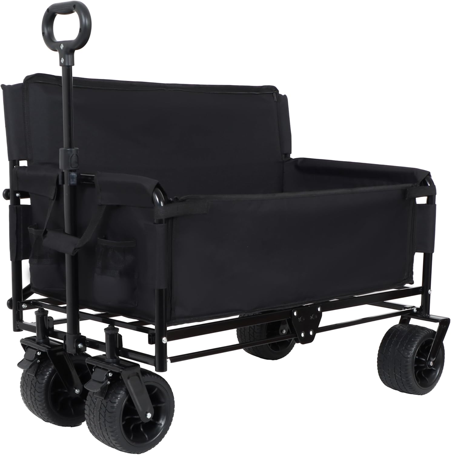 3-in-1 Heavy-Duty Convertible Folding Wagon Cart with Bench Seat & Storage – 500lb Capacity, 180L All-Terrain Wagon for Camping, Beach, Sports, & Garden – 360° Swivel Wheels (Black)