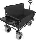 Convertible Folding Wagon Cart with Bench Seat & Rear Table, 500lbs Capacity Heavy-Duty 3-in-1 Collapsible Wagon for Camping, Garden & Outdoor Events (Black)