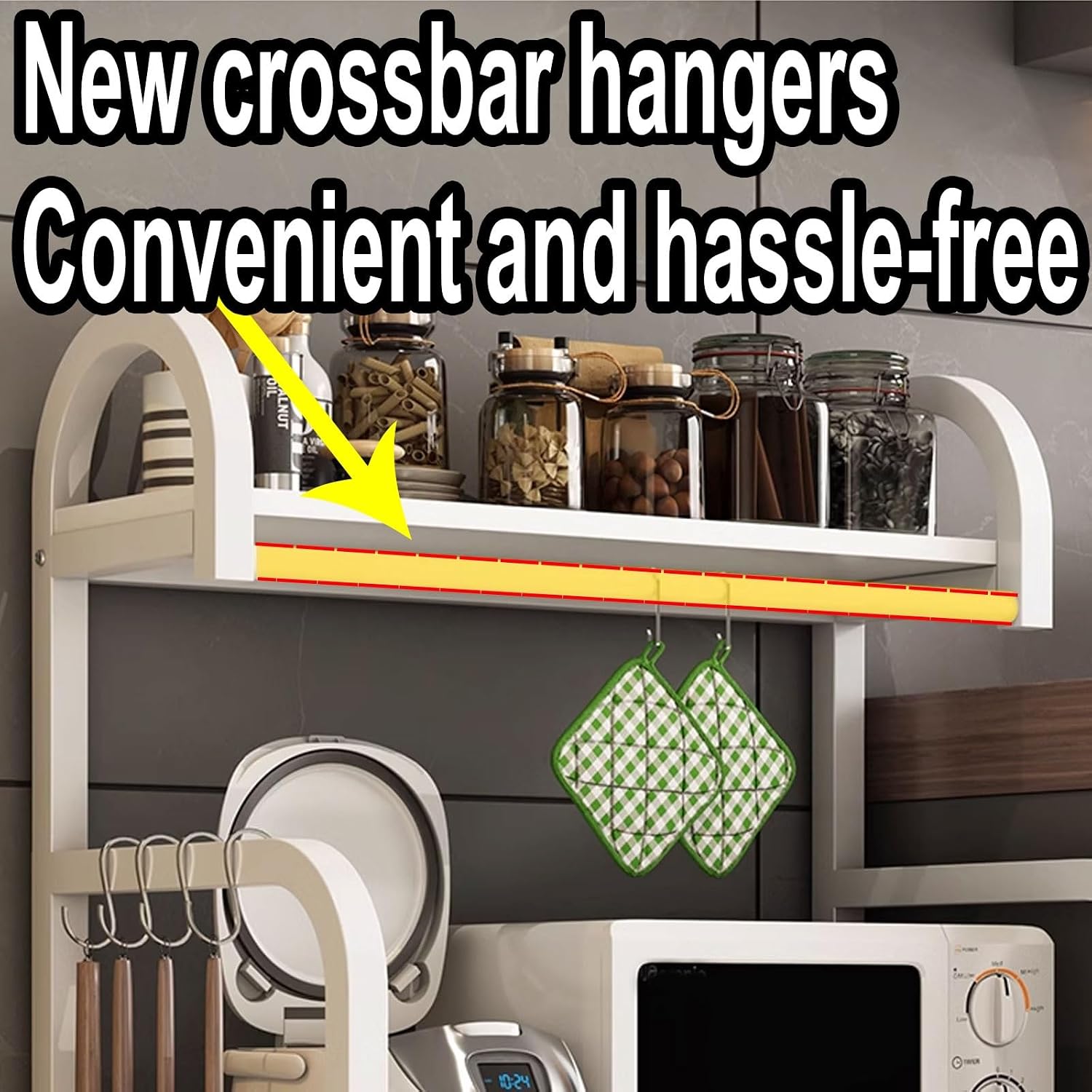 Microwave Stand with Storage Cabinet Made of Iron Frame and Wooden Boards Bakers Rack Kitchen Cupboard with Casters Kitchen Furniture Pantry Cupboard(Color:B,Size:60 * 40 * 165CM)