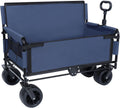 3-in-1 Convertible Folding Wagon Cart with Bench Seat & Storage - 500lbs Heavy-Duty Utility Wagon, 180L Capacity All-Terrain Wheels for Camping, Beach, Sports, Garden (Dark Blue)