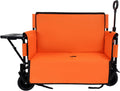3-in-1 Heavy-Duty Folding Wagon Cart with Bench Seat & Rear Tabletop - 500lbs Capacity, All-Terrain Wheels for Camping, Beach, Sports, Garden (Orange)