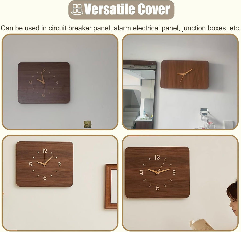 Wooden Electrical Panel Cover with Clock, Decorative Circuit Breaker Box Panel for Hide Wall/Home Decoration, Outside Water Meter Box Covers(47x37cm(18 1/2x14 5/8in))