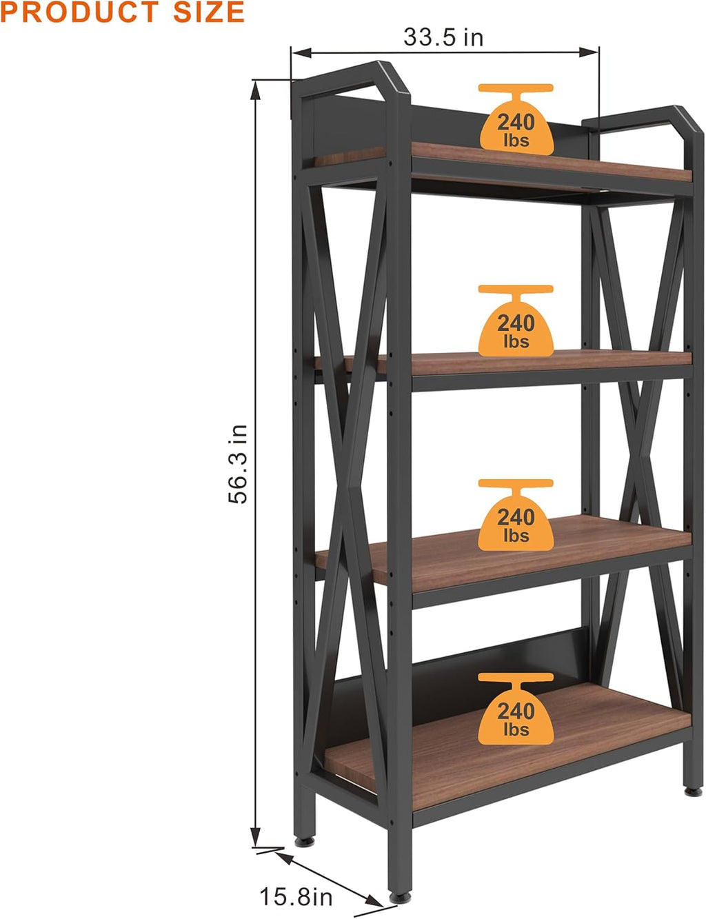 56.30'' 4-Level Bakers Rack Metal Wooden, Multifunctional 4-Level Storage Shelves for Kitchen, Garage, Pantry - Organize & Maximize Space Efficiently (Product H)