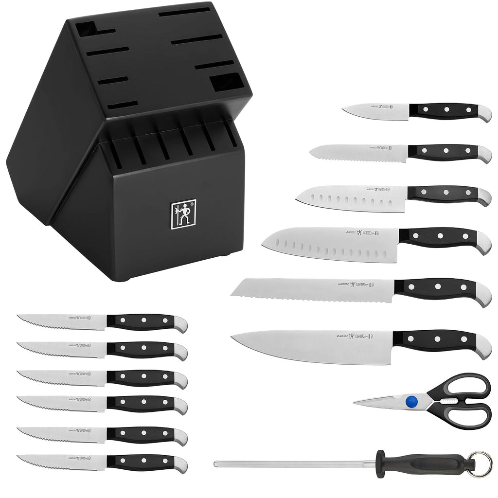 HENCKELS Premium Quality Statement 15-Piece Knife Set with Block and Knife Sharpener, Razor-Sharp, German Engineered Knife Informed by over 100 Years of Masterful Knife Making, Black Block