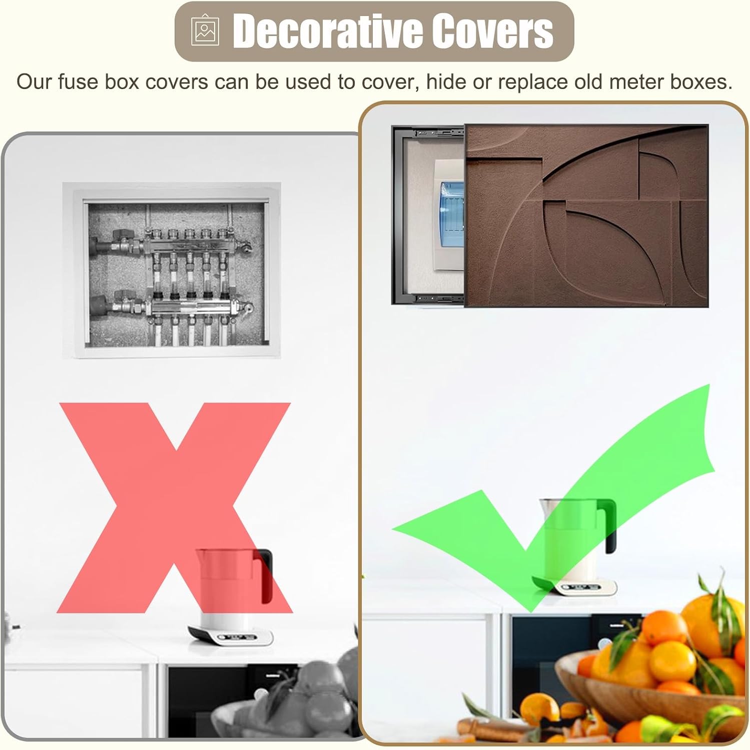 Art Tan Breaker Box Cover with Screws, Decorative Electrical Panel Cover Horizontal, Metal Frame Electricity Meter Box Cover for Laundry Room(Deep Coffee,70x50cm(27 1/2x19 3/4in))