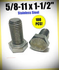Package of 100 (pcs) 5/8-11 x 1 1/2' Stainless Steel Hex Cap Screw/Bolt 18-8/304 Set #RD-4170FST Warranity by Pr-Mch