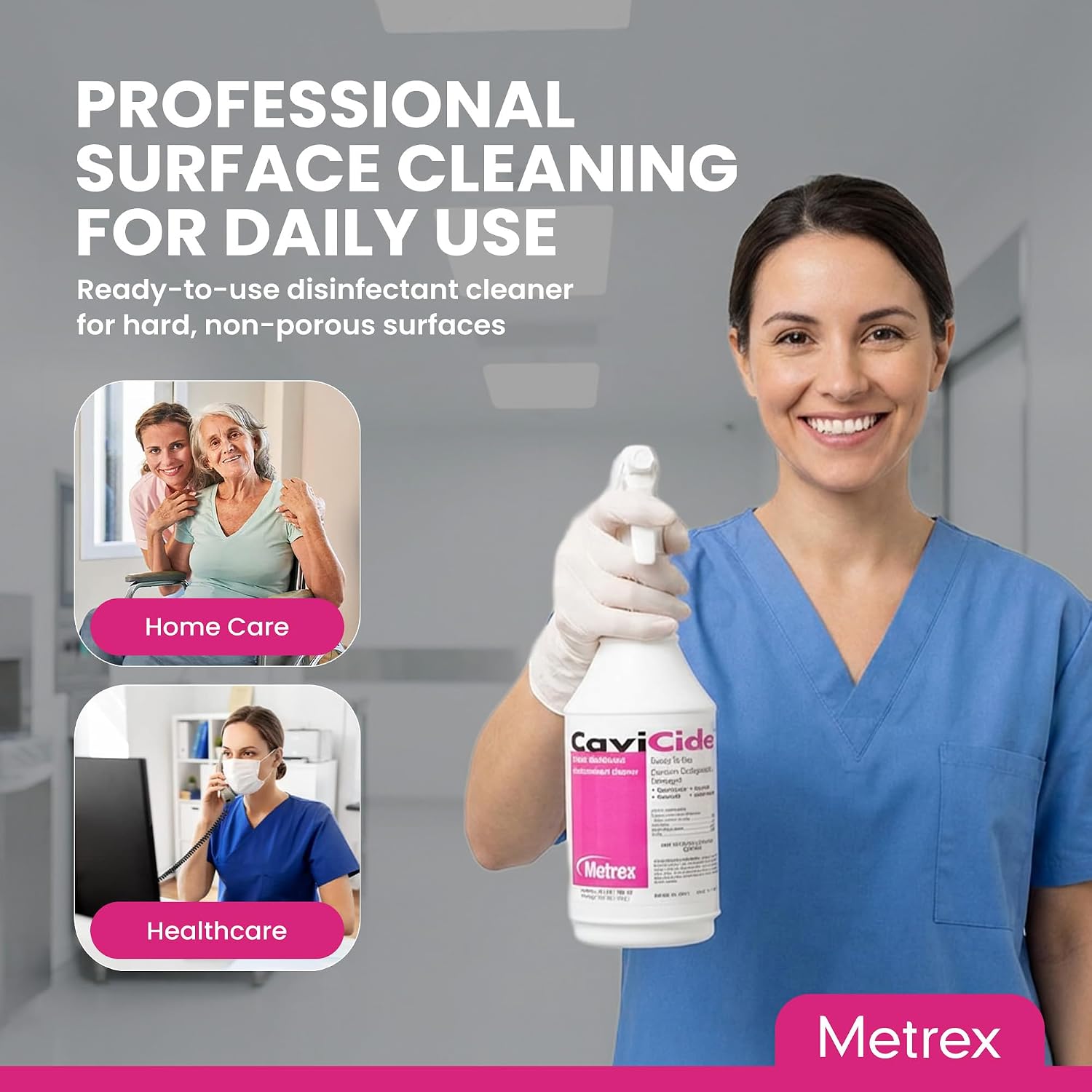 Metrex CaviCide Germicidal Surface Disinfectant Spray – EPA-Registered Quaternary Ammonium Cleaner – Kills Flu Virus, Bacteria & Fungi – Hospital-Grade for Medical & Dental – 24 fl oz, 12-Pack (Case)
