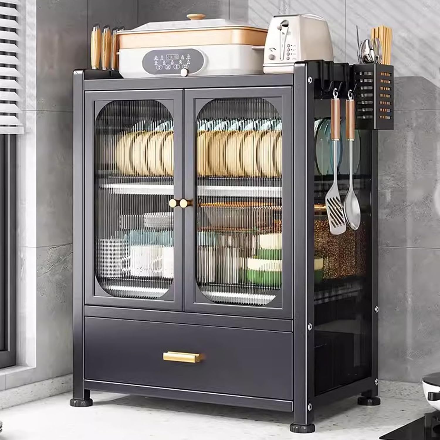 Dish Drying Rack,Microwave Stand, Bakers Rack with Storage, Dish Drying Rack, Kitchen Countertop with Drawers Dish Cabinet, Kitchen Storage Cabinet