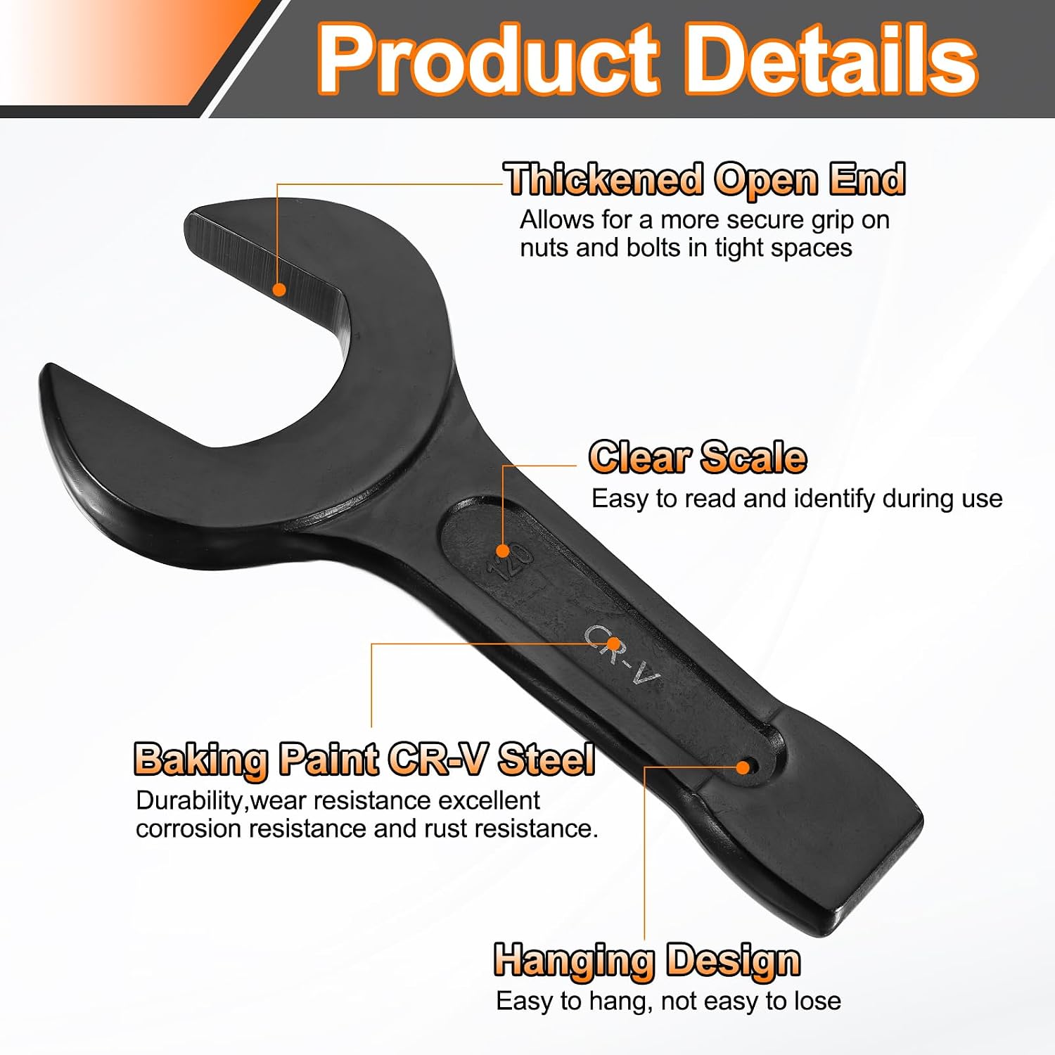 HARFINGTON Open End Striking Wrench 20mm Metric CR-V Steel Single Open Spanner Baking Paint U Shape Head Wrench Hand Tool for Mechanical Automotive Repair