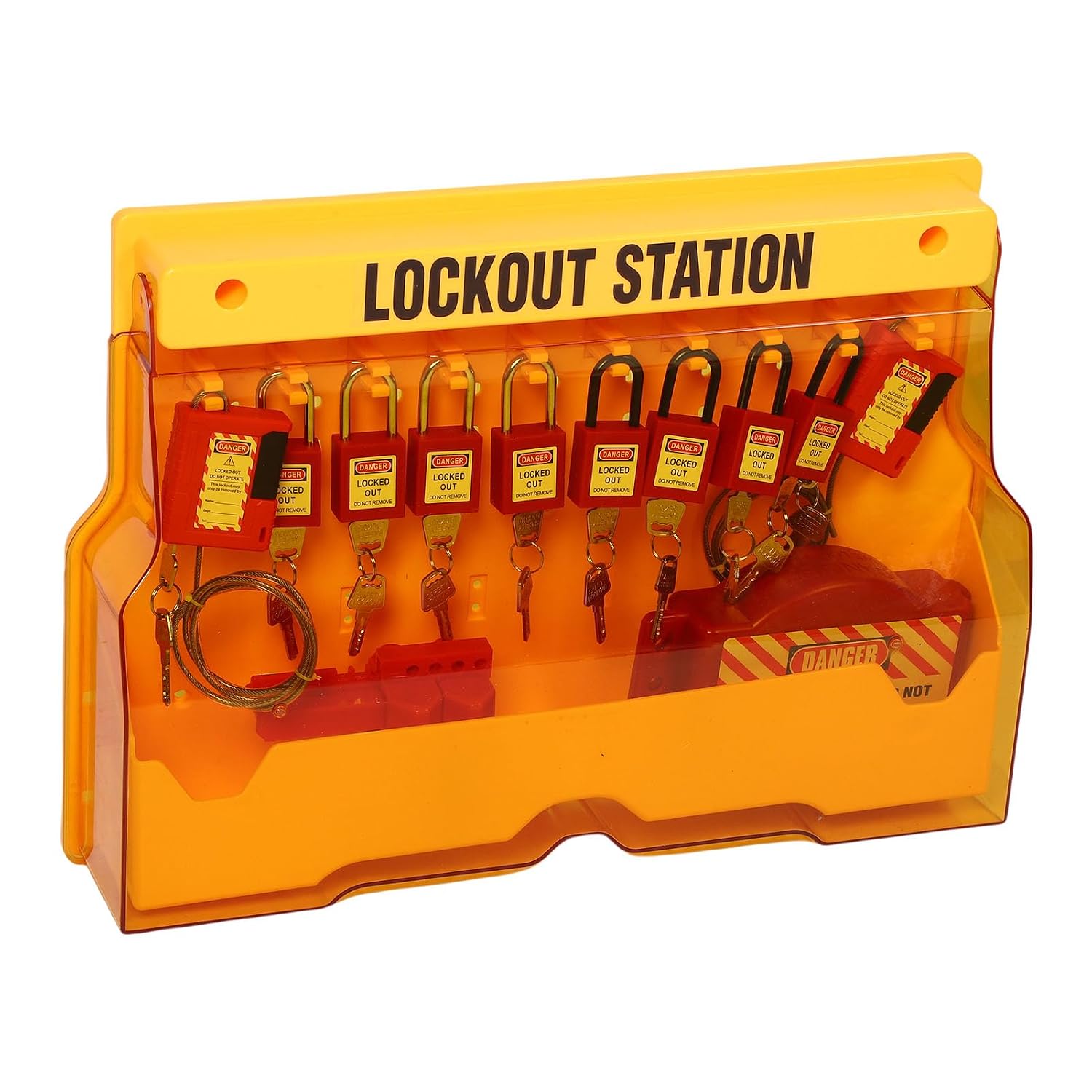 Fabater Lockout Tagout Station, Transparent Cover Enduring PC Material Electrical Lockout Tagout Kit, Loto Station with 8 Safety Padlocks 3 Hasp 20 for Industrial