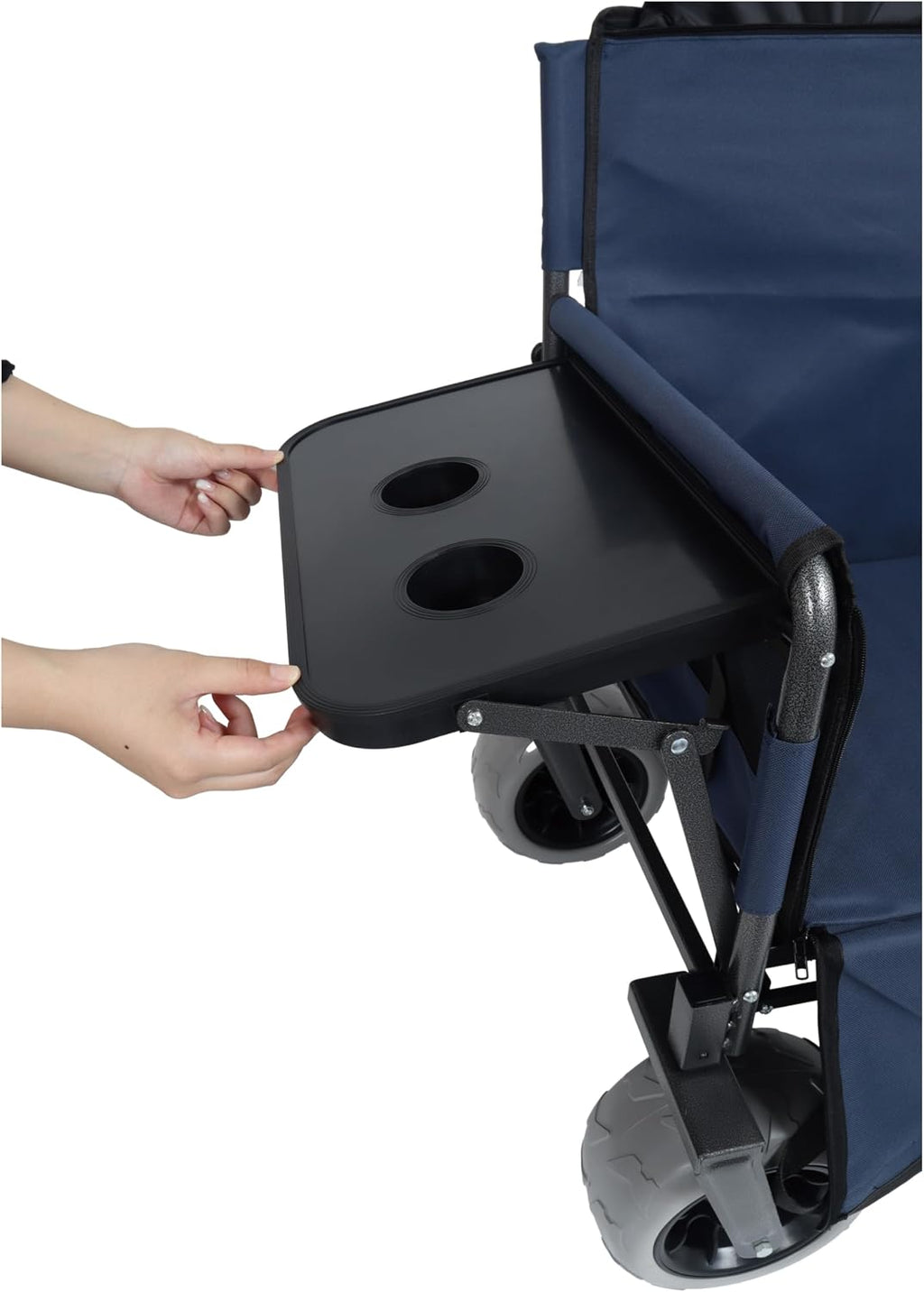 3-in-1 Convertible Folding Wagon Cart with Bench Seat & Rear-Mounted Folding Tabletop – Heavy-Duty Wagon 500lbs Capacity, 9'x4' Beach Tires for Camping,Beach,Sports & Garden Use (Dark Blue)